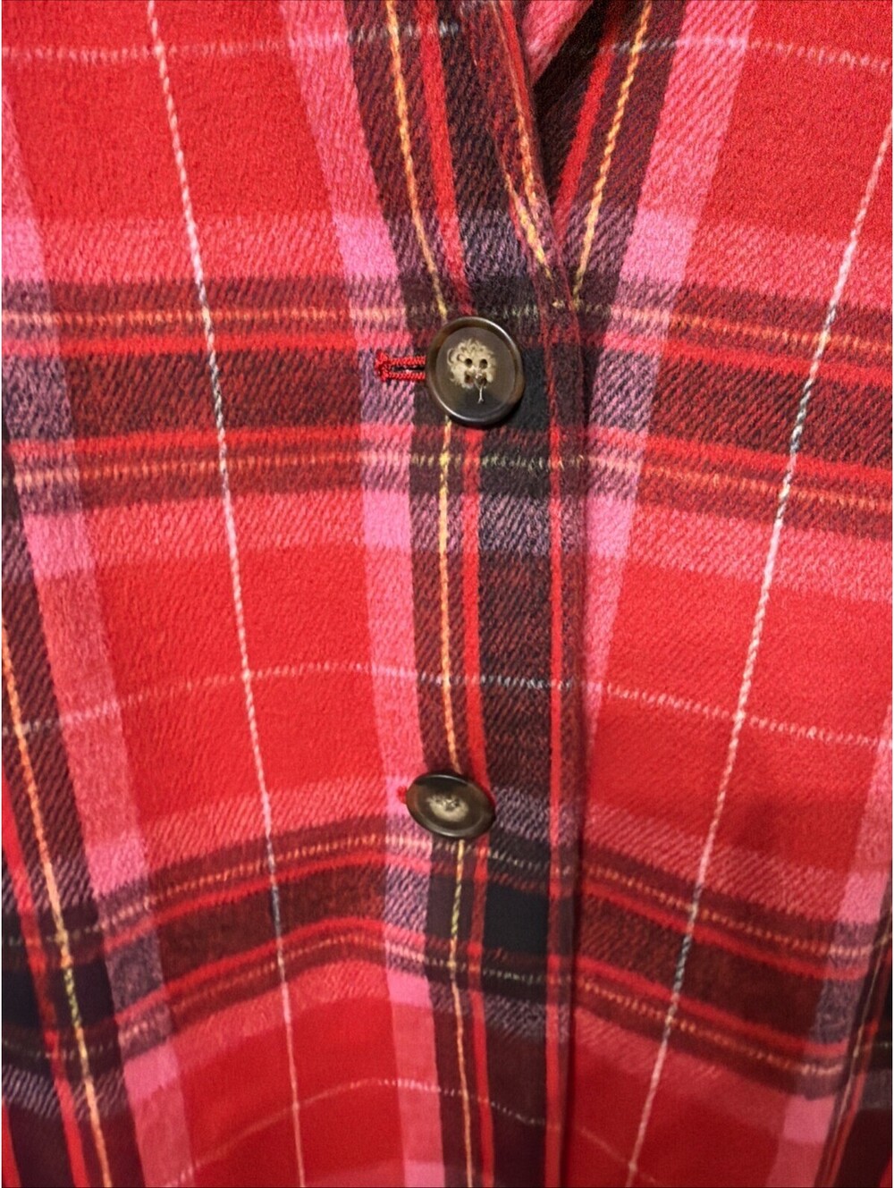 Old Navy Women Long Coat Red Tartan Plaid Sz L Oversized Soft Pockets - Picture 4 of 7